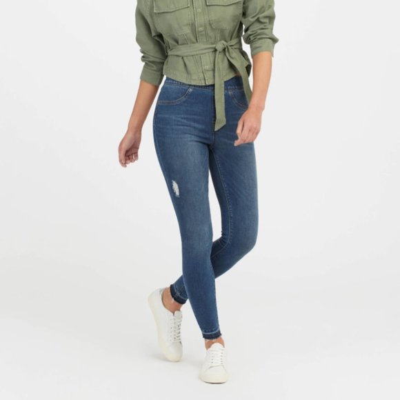 SPANX Denim - SPANX Distressed Ankle Skinny Jeans - Medium Wash - Size XS Petite